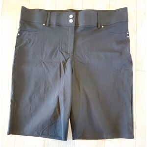 Joan Vass Woman‎ 20W Black Walking Shorts Simple Long Inseam Button Zip NWT